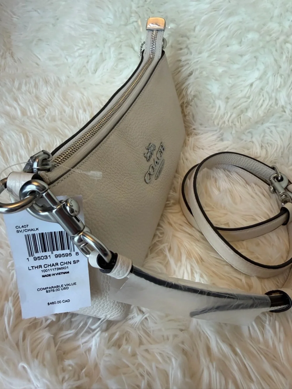 COACH Charlotte CL407 Chalk Pebbled Leather Detachable Strap, NWT, No Chain - Picture 15 of 15